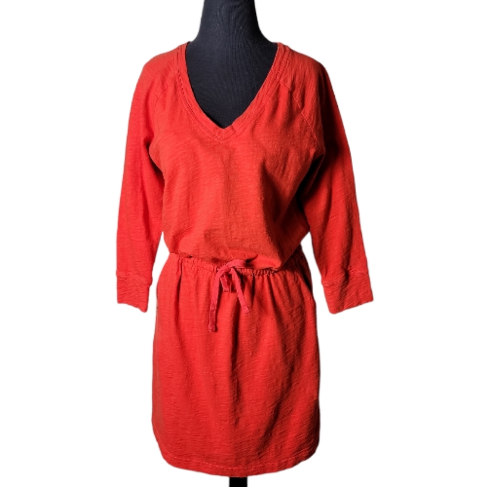 Gap orange v neck cotton tee shirt dress drawstring waist wonen's size small